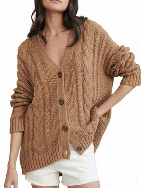Jenni Kayne Cable Cocoon Cotton Cardigan Brown size S